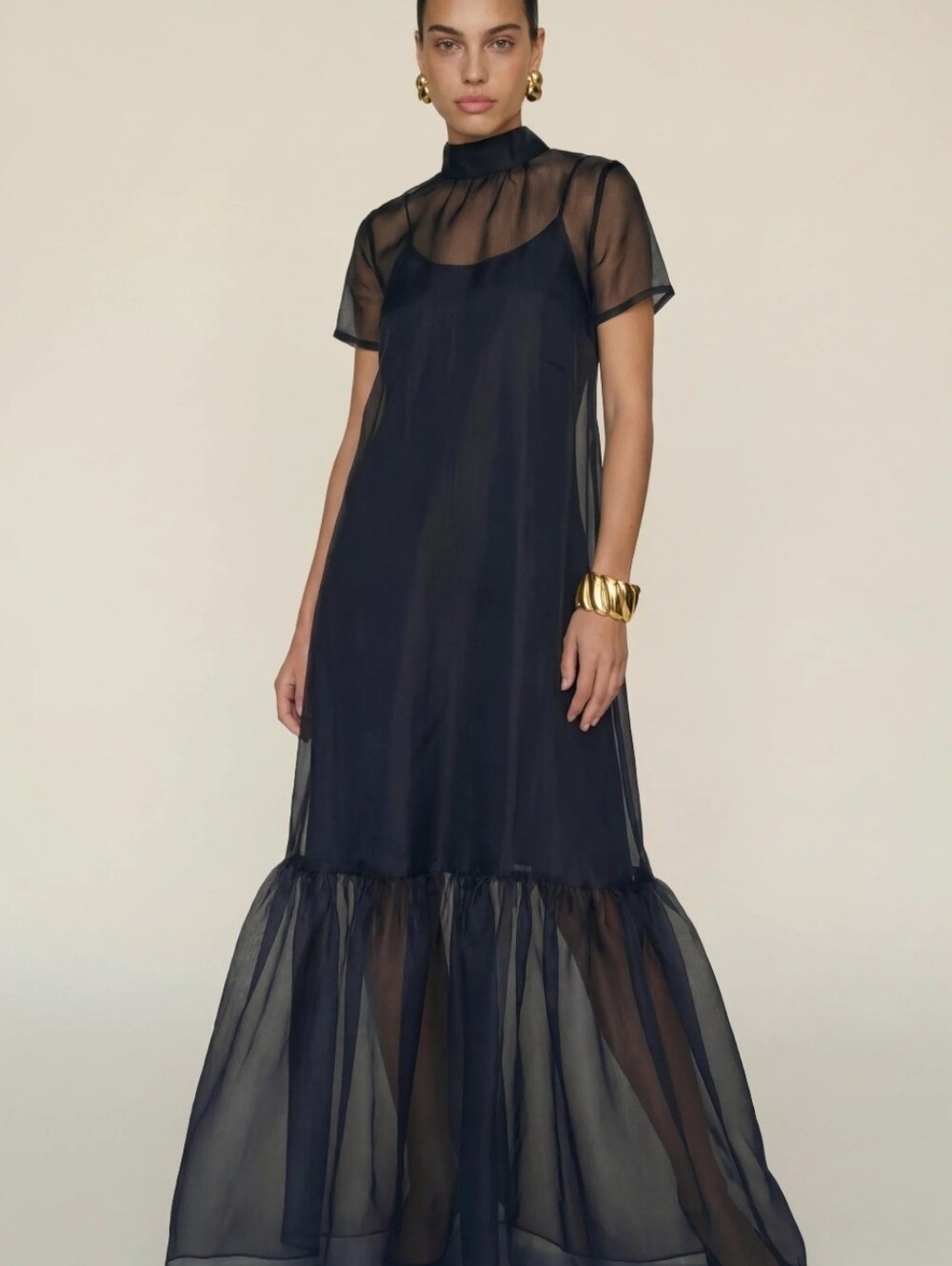 Few Moda Caara Black Sheer Yoke Maxi Dress - Picture 4 of 9
